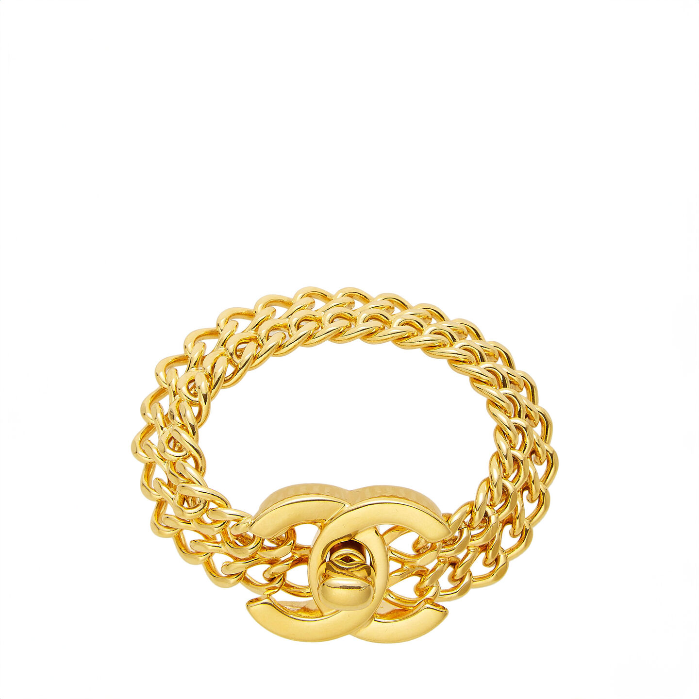 chanel gold 'cc' turnlock bracelet large